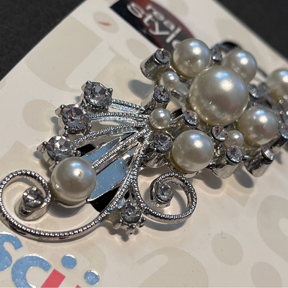 Scunci Wedding Formal Faux Pearl and Rhinestone Hair Clip Barrette NWT - Picture 4 of 5